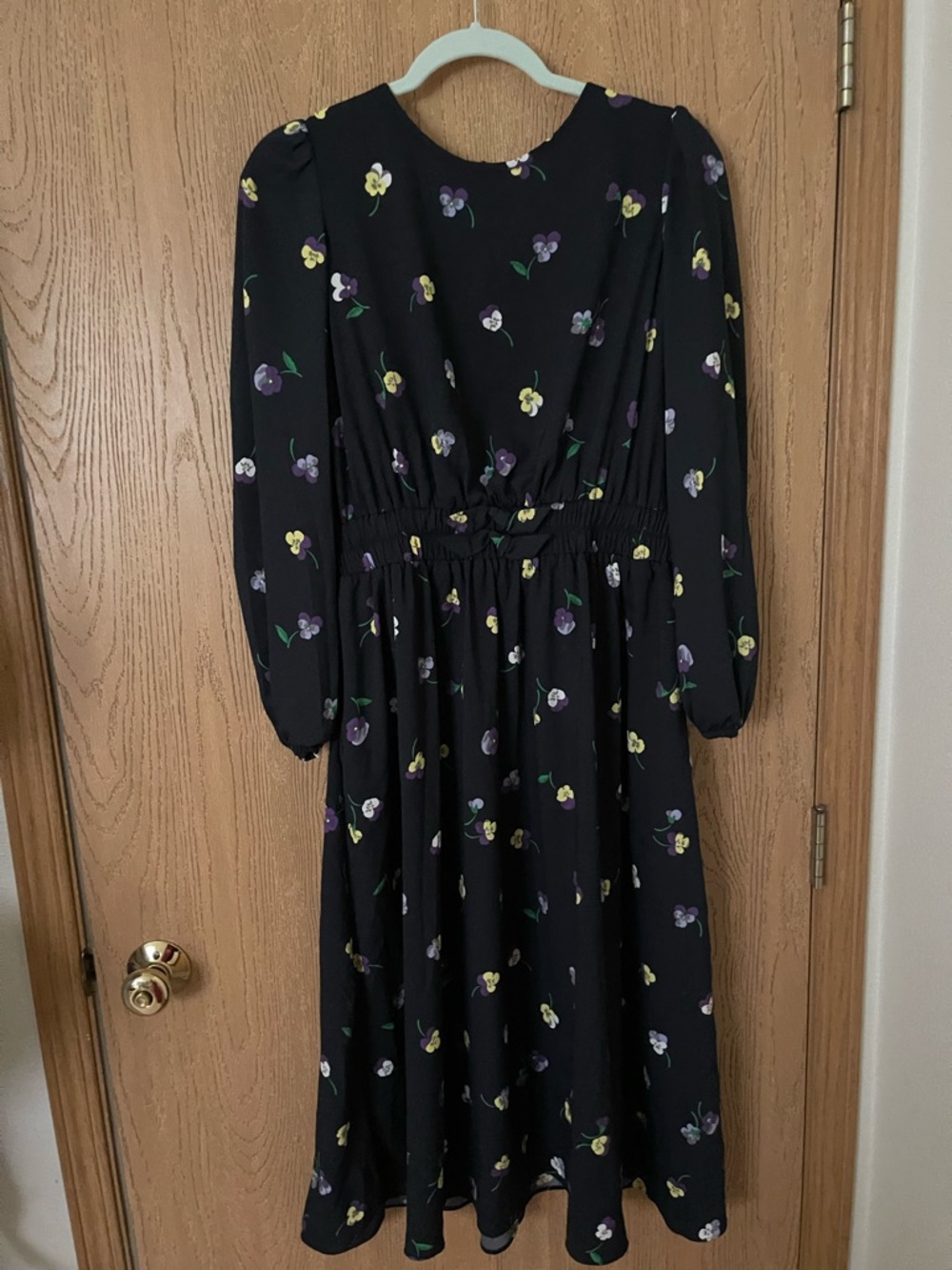 kate spade Black Floral Long Sleeve Midi Dress with Purple & Yellow Accents